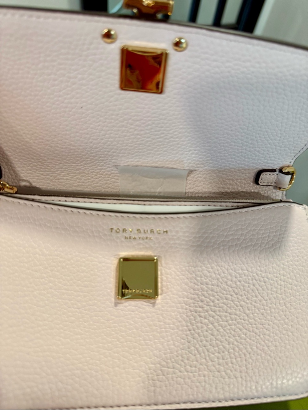 Tory Burch Blush Pebbled Leather Chain-Shoulder Crossbody with Gold Logo - Picture 5 of 12